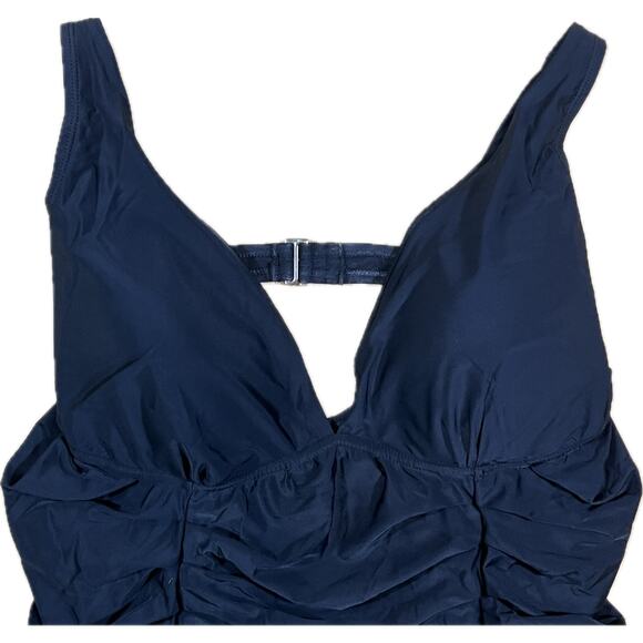 Black V Neck Ruched One Piece Swimsuit Skirted Tummy Control Swimwear Womens 4X - Picture 6 of 10